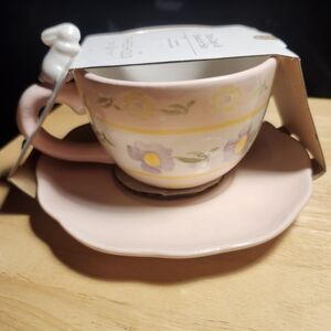Threshold Soft Pink and White Stoneware Tea Cup Set With Bunny